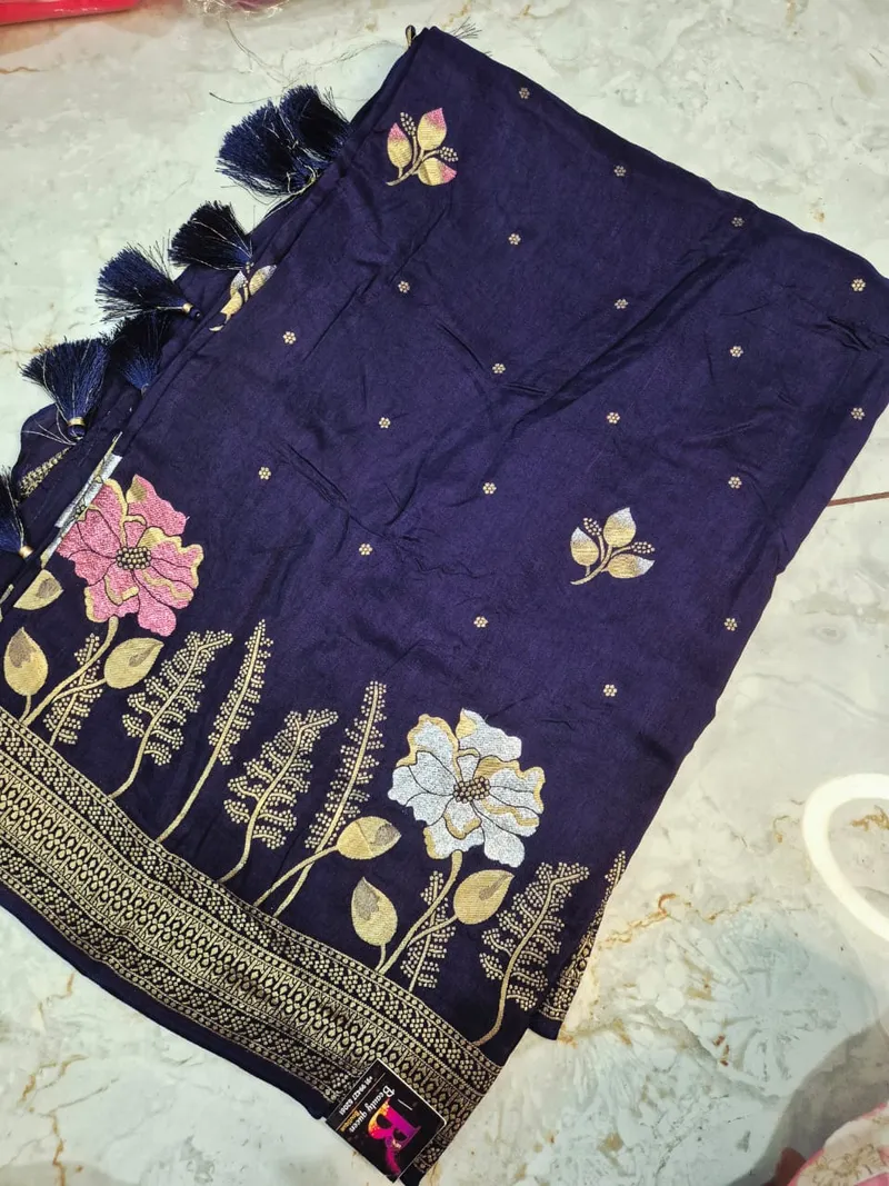 Pure Banarasi Silk -  Navy Blue