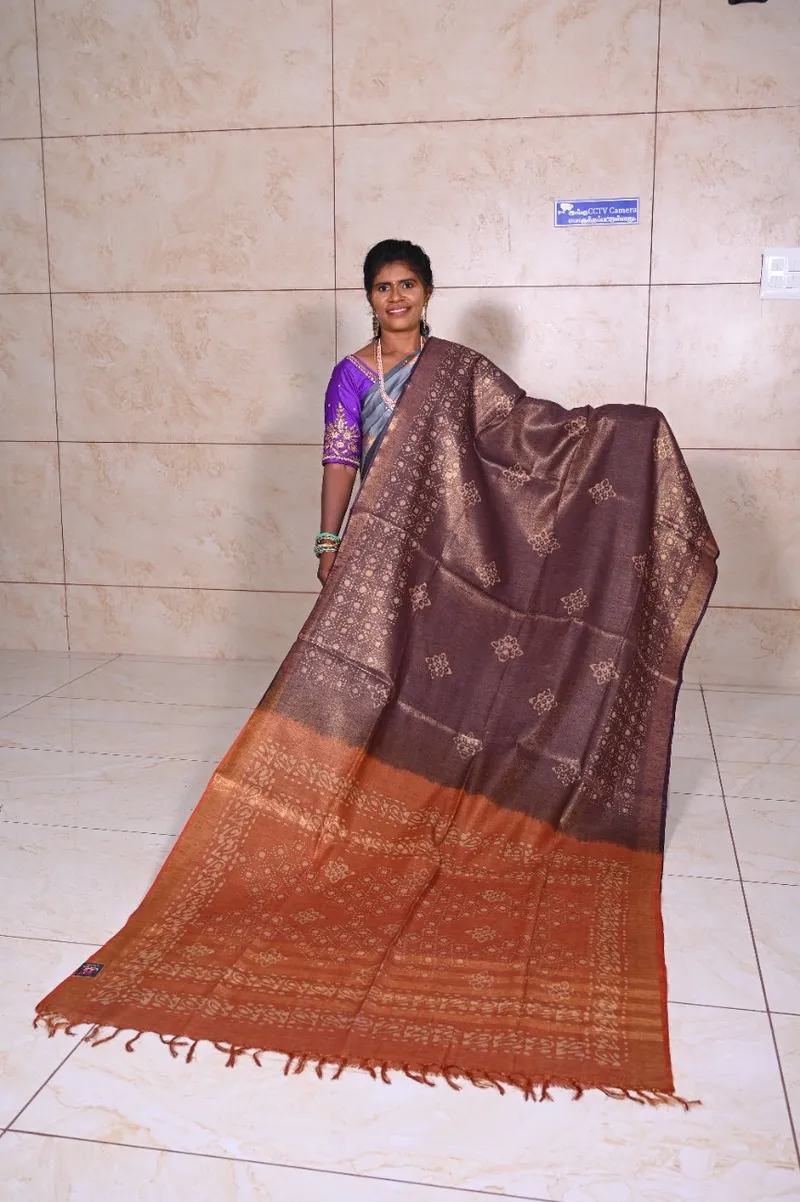 Kaathi tissue Silk -  Purple with black